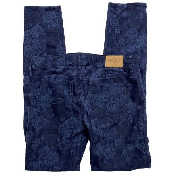 Abercrombie & Fitch Dark Blue Floral Stretch Jegging Jeans Sz 0 w25 - Picture 4 of 7